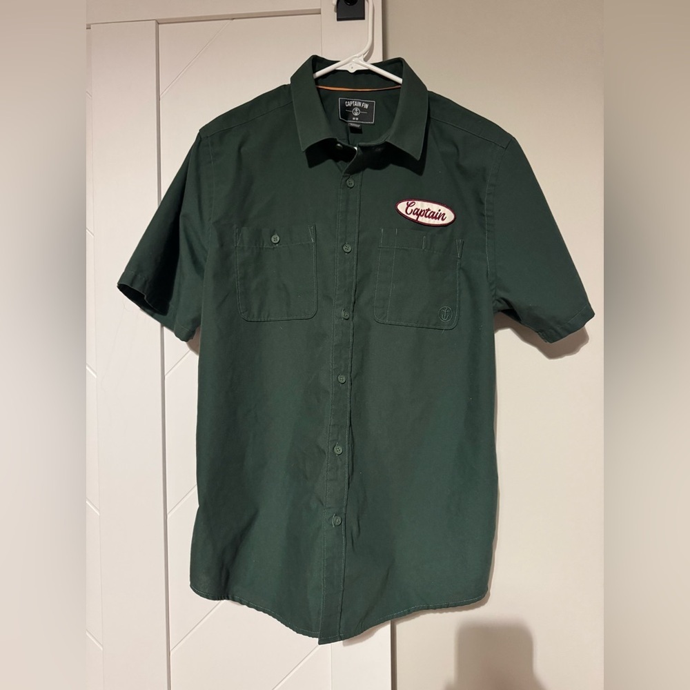 Captain Fin Gaslight Short Sleeve Button Up Shirt Green Mens Medium - Picture 5 of 5